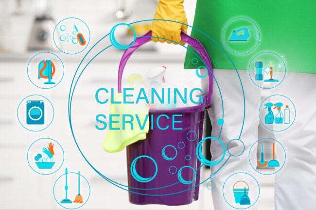 Um diagrama de ícones para diferentes serviços de limpeza. 