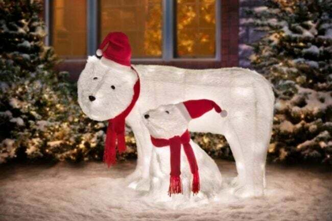 A melhor opção de vendas de Natal: Display iluminado para urso polar de 2 peças no corredor de festas 