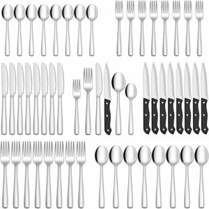 Найкращий варіант набору столового приладдя: набір срібного посуду Hiware із 48 предметів та ножів для стейків