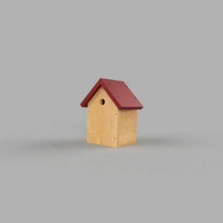 plány ptačí budky - malá dřevěná ptačí budka s červenou střechou