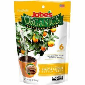 ციტრუსის სასუქის საუკეთესო ვარიანტები: Jobe's Organics Fruit & Citrus Fertilizer, 6 Spikes