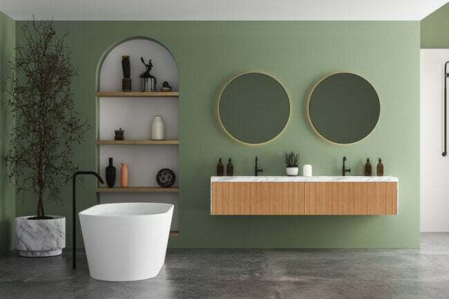 iStock-1406896925 tendencias de diseño de interiores 2023 baño verde