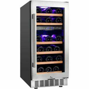 La mejor opción de enfriadores de vino: enfriador de vino Aobosi de 15 pulgadas, refrigerador de doble zona
