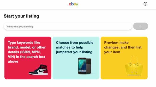eBay pardavėjų pagrindinis ekranas