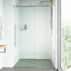 ตัวเลือกประตูห้องอาบน้ำไร้ขอบที่ดีที่สุด: ประตูห้องอาบน้ำสี่เหลี่ยมผืนผ้าบานเลื่อน VIGO Frameless