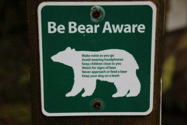 Schild-mit-der-Silhouette-eines-Bären-und-seien-Bear-Aware-Ratschläge-für-Bärensicherheit