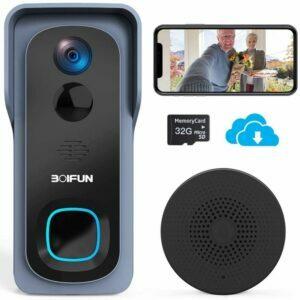 De beste zelfbewaakte optie voor thuisbeveiliging: BOIFUN WiFi-videodeurbelcamera, 1080P HD draadloos