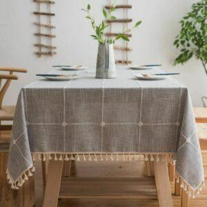 As melhores opções de toalhas de mesa: Toalha de mesa com borla bordada smiry - linho de algodão