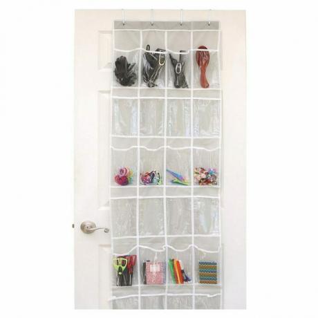 A melhor opção de estante de sapatos: Utilidades domésticas simples, organizador transparente de 24 bolsos