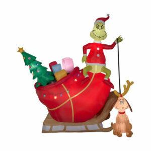 La meilleure option de gonflables de Noël: Grinch gonflable de Noël de Gemmy de 12 pi sur traîneau