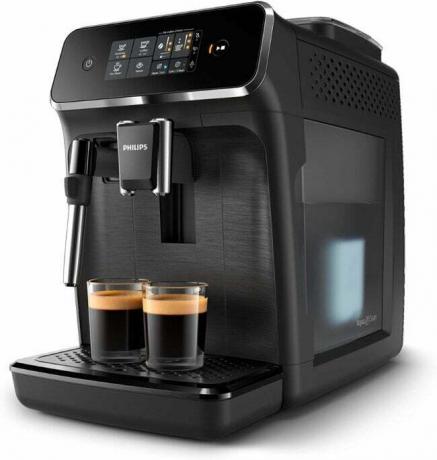Máquina de café expresso Philips série 2200 com duas xícaras de café expresso fresco