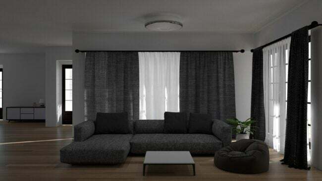Tmavý interiér obývačky