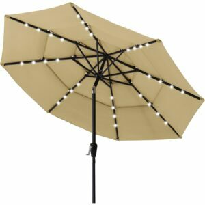 De bästa uteplatsparaplyerna för blåsiga förhållanden: ABCCanopy uteplatsparaply med lysdioder och ventilation