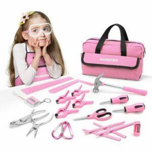 Opsi Alat Terbaik untuk Anak-Anak: WORKPRO 23-piece Girls Tool Kit dengan Real Hand Tools