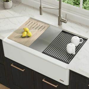 A melhor opção de pias de cozinha: Kraus KGF1-33 White Bellucci Granite Quartz Composite