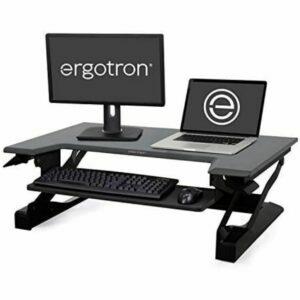 ლეპტოპის სტენდის საუკეთესო ვარიანტი: Ergotron - WorkFit -T მუდმივმოქმედი მაგიდის გადამყვანი