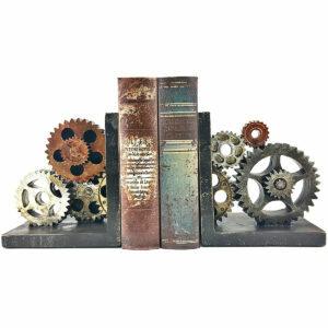 Melhores opções de suportes para livros: Bellaa 20881 Gear Bookends Industrial Vintage