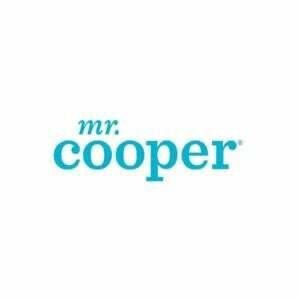 Žodžiai „Mr. Cooper“ baltame fone yra mėlynos spalvos.