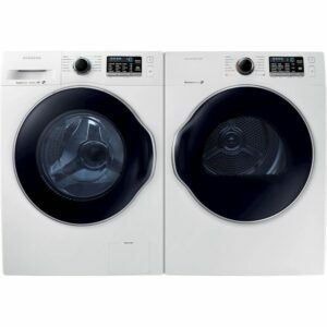 A melhor opção de lavadora e secadora compactas: lavadora e secadora Samsung de alta eficiência de carregamento frontal