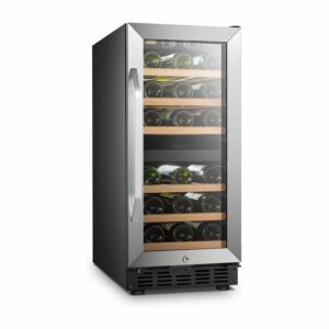 A melhor opção de geladeira de vinho de zona dupla: refrigerador de vinho de zona dupla Lanbo 160 garrafas