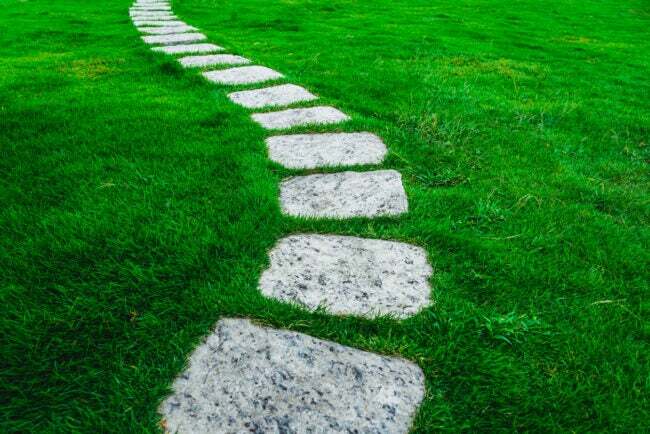 Kő gyalogút zöld fűben