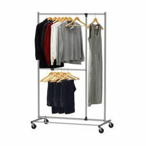 A melhor opção de cabideiro: estante de roupas simples para utensílios domésticos com barra dupla ajustável