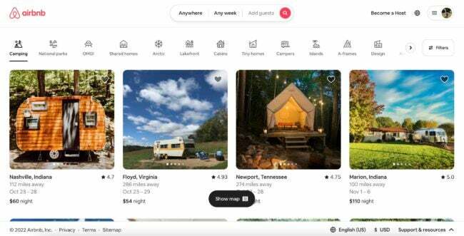 „Airbnb“ apžvalgos pagrindinis puslapis