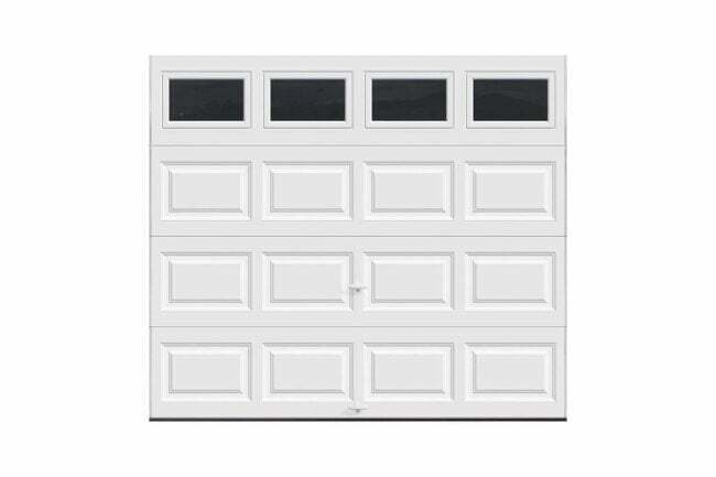 A melhor opção de porta de garagem Clopay Classic Collection Porta de garagem isolada branca com janelas lisas