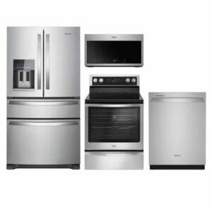 Opción de ofertas de electrodomésticos Black Fiiday: refrigerador Whirlpool y suite de estufa eléctrica